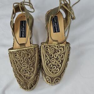 Stuart Weitzman Gold Espadrilles with Ornate Detailing